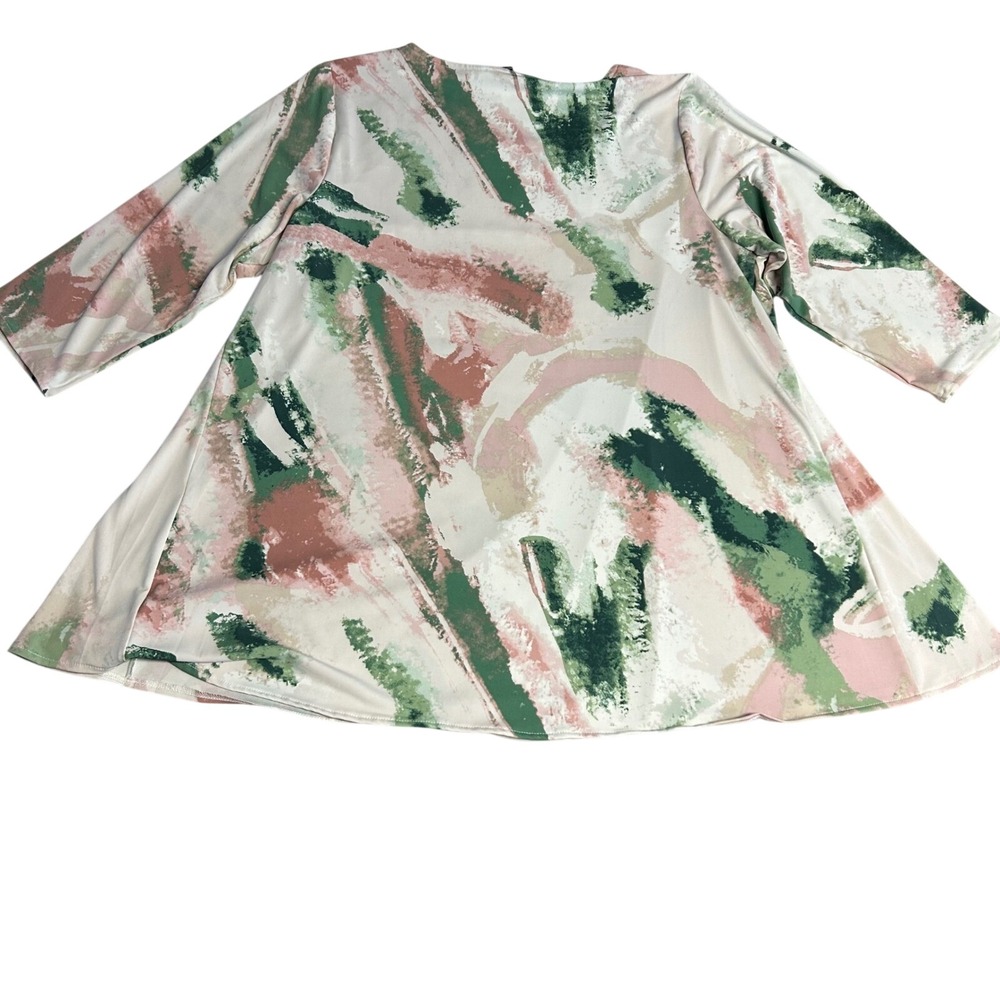 Alfani Womens 2X Tunic Blouse Abstract Print Top 3/4 Sleeve Green Pink Knit